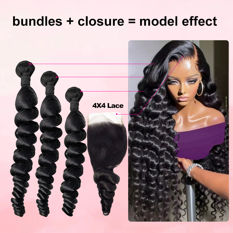 30 40 Inch Loose Wave Bundles  - Deep Wave 3 Bundles With Closure 评论和价格