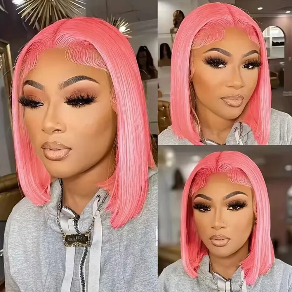 10Inch Pink Bob Wigs Human Hai - Pre Parted 13X4 Lace Front Bob Wig 评论和价格