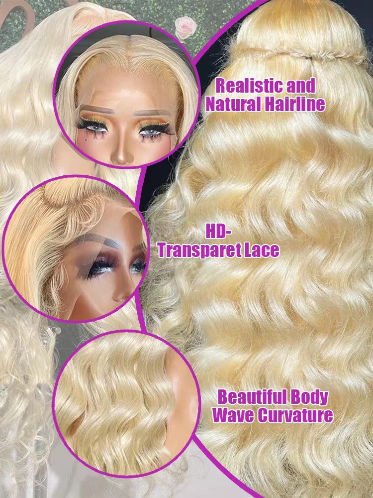 220% Density 613 Honey Blonde  - 613 Blonde Body Wave Lace Front Wig 评论和价格