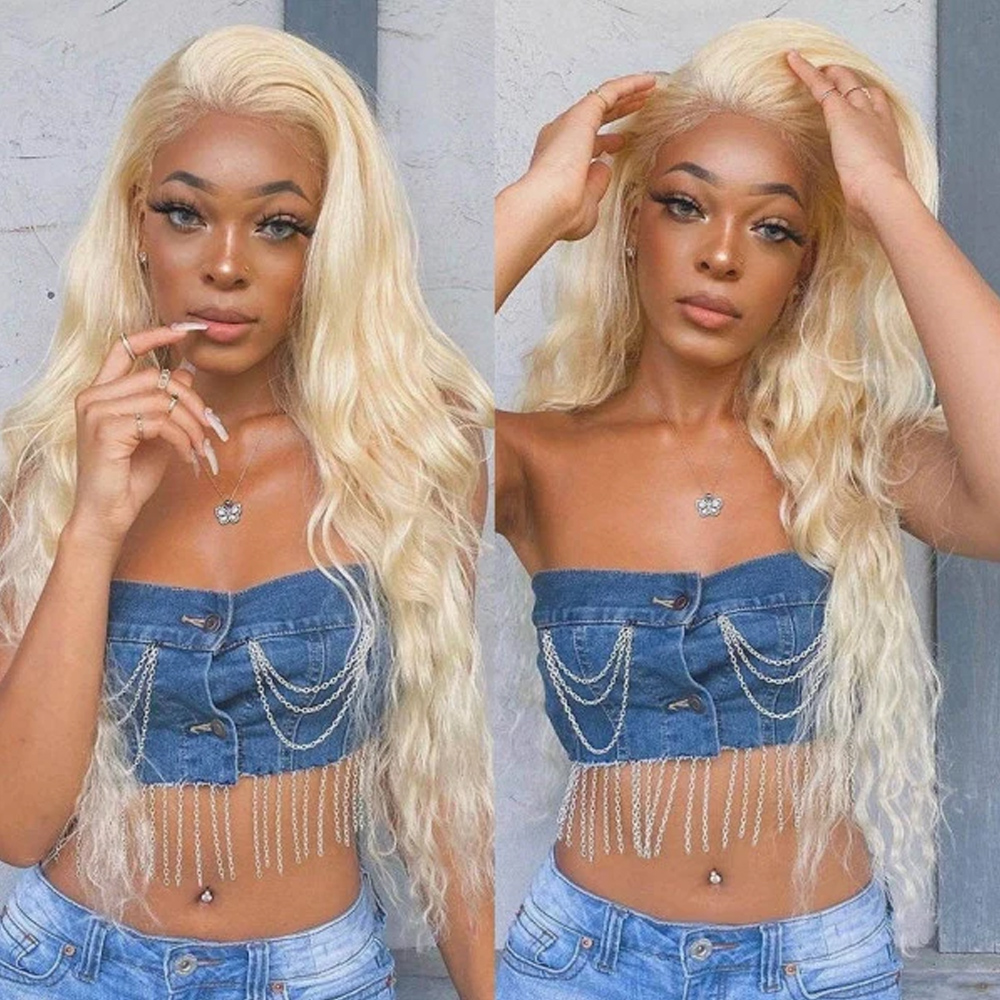 Invisible Drawstring 360 Hd La - 613 Blonde Body Wave Lace Front Wig 评论和价格